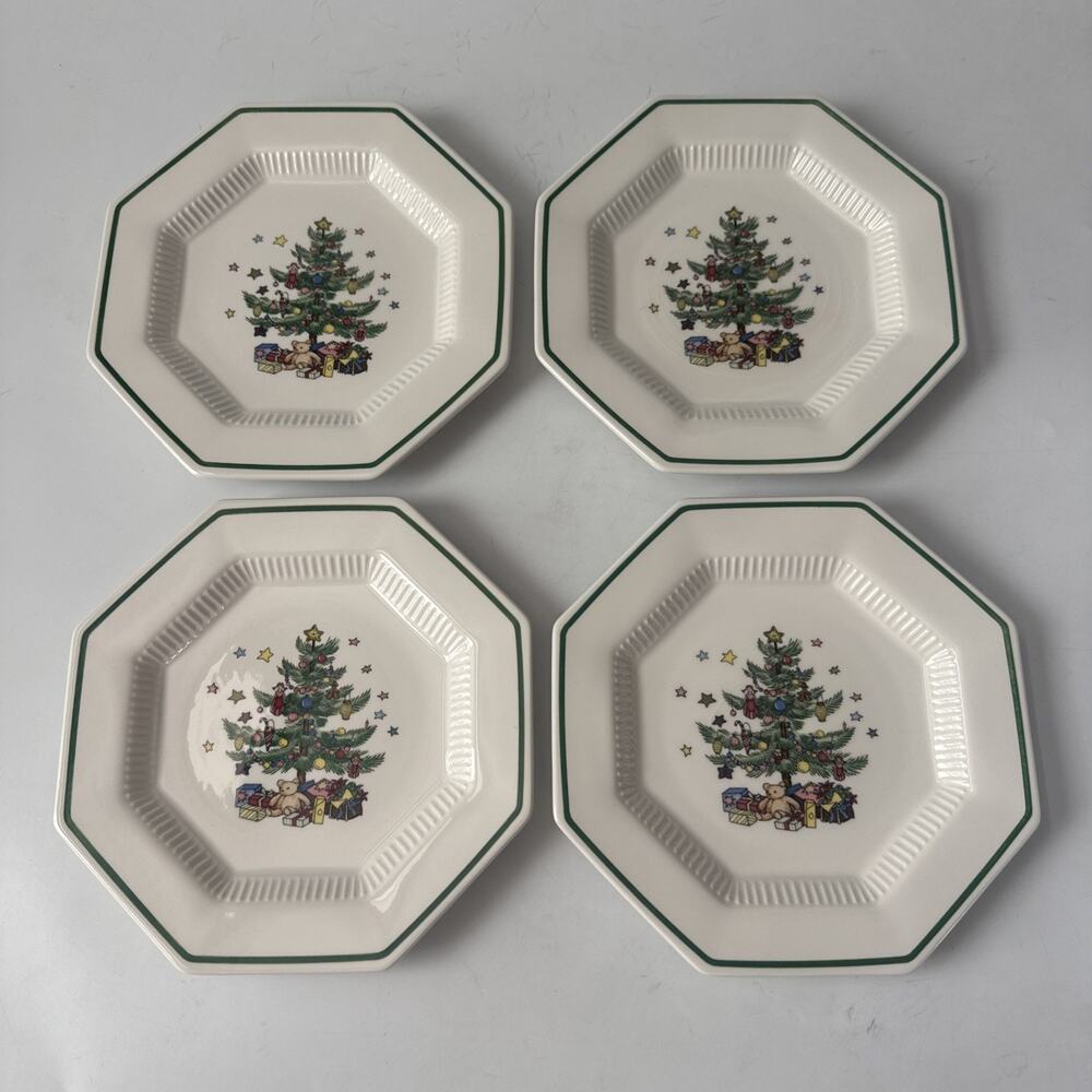 Nikko Christmastime Japan Octagon Salad Plates READ Set of 4 Vintage